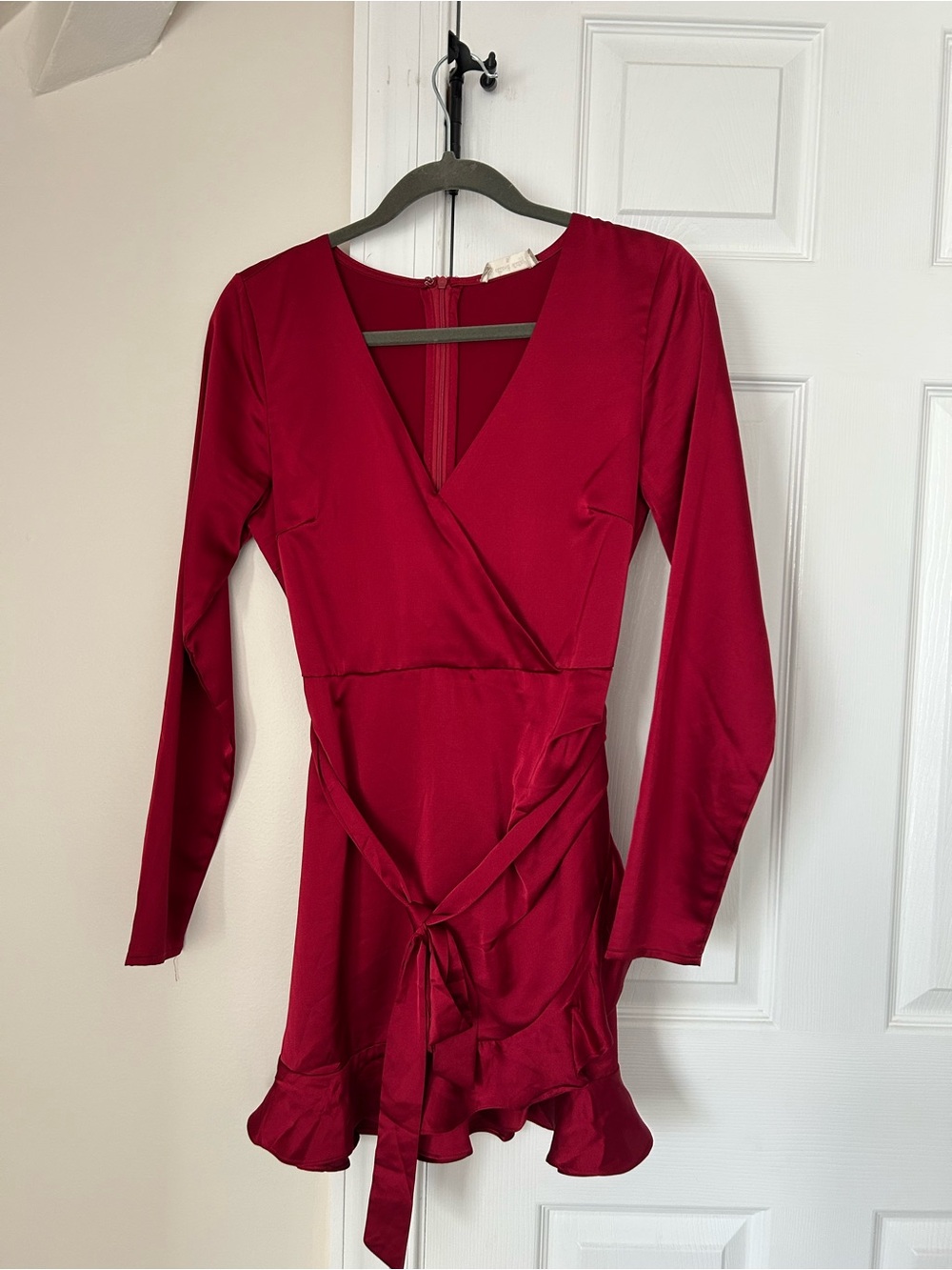Red Satin Wrap Mini Dress